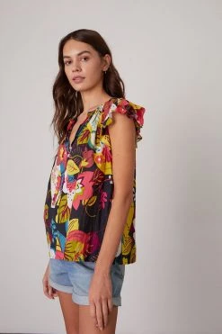 Velvet By Graham & Spencer CANDACE RUFFLE SLEEVE PRINTED TOP Womens 16 Velvet By Graham & Spencer CANDACE RUFFLE SLEEVE PRINTED TOP Womens