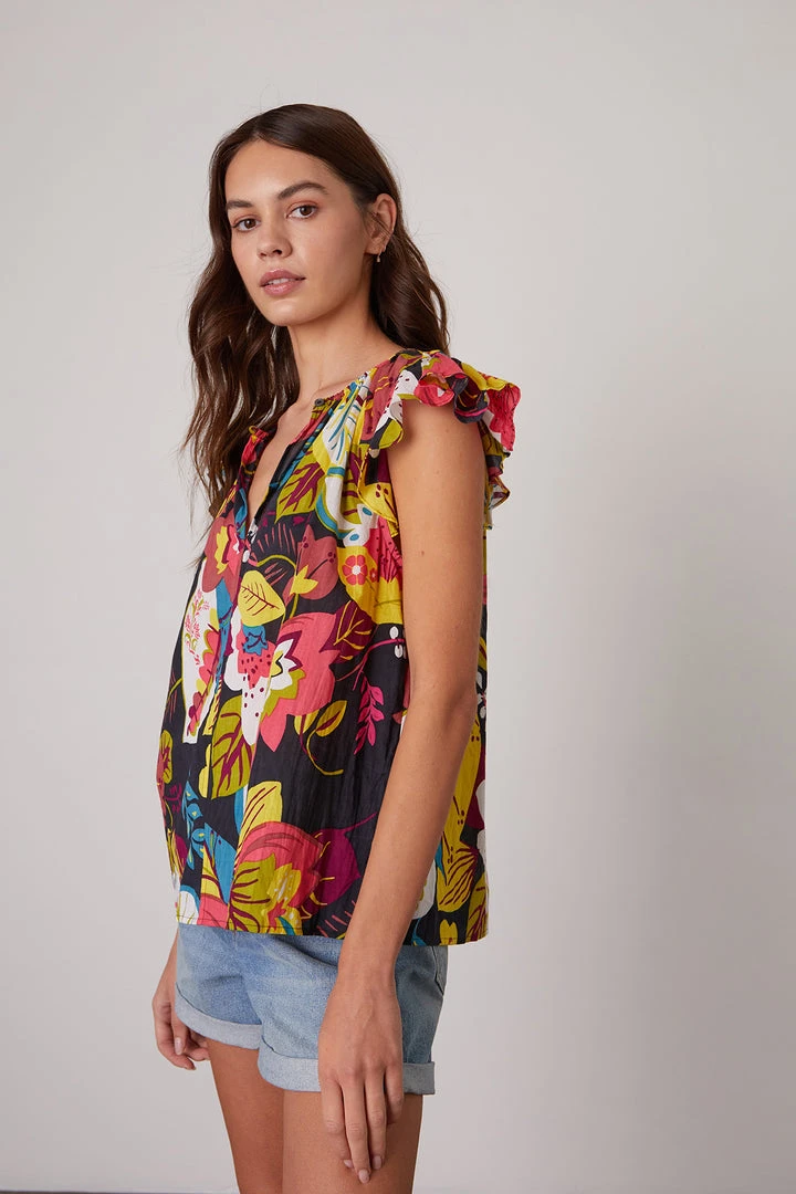 Velvet By Graham & Spencer CANDACE RUFFLE SLEEVE PRINTED TOP Womens 5 Velvet By Graham & Spencer CANDACE RUFFLE SLEEVE PRINTED TOP Womens