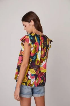 Velvet By Graham & Spencer CANDACE RUFFLE SLEEVE PRINTED TOP Womens 17 Velvet By Graham & Spencer CANDACE RUFFLE SLEEVE PRINTED TOP Womens