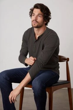 Velvet By Graham & Spencer ALVARO COTTON JERSEY HENLEY Mens 64 Velvet By Graham & Spencer ALVARO COTTON JERSEY HENLEY Mens
