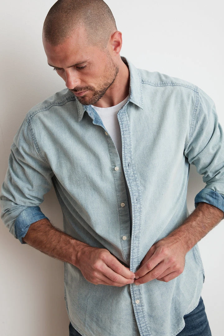 Velvet By Graham & Spencer PHOENIX COTTON CHAMBRAY BUTTON UP SHIRT 4 Velvet By Graham & Spencer PHOENIX COTTON CHAMBRAY BUTTON UP SHIRT