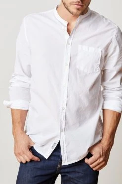 Velvet By Graham & Spencer Mens HEATH COLLARLESS WOVEN COTTON SHIRT