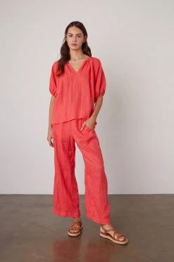 Velvet By Graham & Spencer JANINE PUFF SLEEVE LINEN TOP Womens 19 Velvet By Graham & Spencer JANINE PUFF SLEEVE LINEN TOP Womens