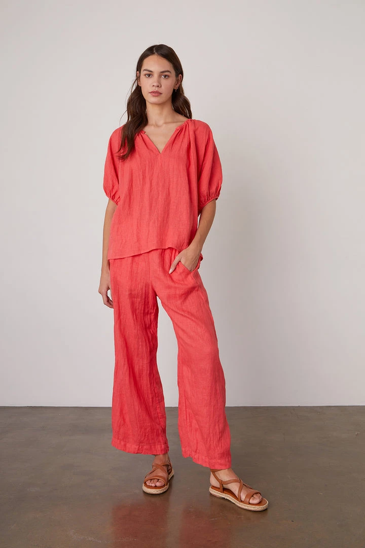 Velvet By Graham & Spencer JANINE PUFF SLEEVE LINEN TOP Womens 9 Velvet By Graham & Spencer JANINE PUFF SLEEVE LINEN TOP Womens