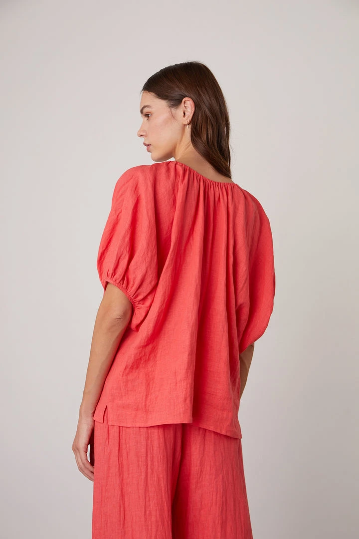 Velvet By Graham & Spencer JANINE PUFF SLEEVE LINEN TOP Womens 12 Velvet By Graham & Spencer JANINE PUFF SLEEVE LINEN TOP Womens