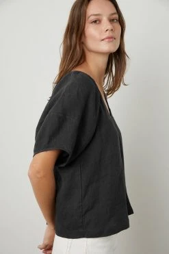 Velvet By Graham & Spencer Womens CALLIN PUFF SLEEVE LINEN TOP 33 Velvet By Graham & Spencer Womens CALLIN PUFF SLEEVE LINEN TOP