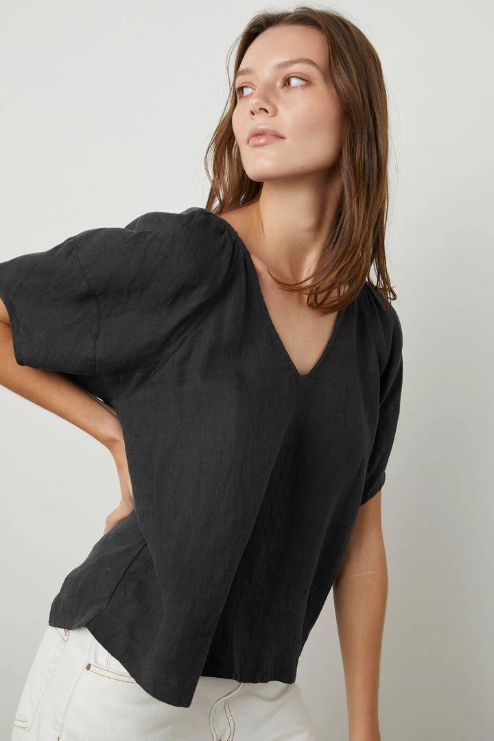 Velvet By Graham & Spencer Womens CALLIN PUFF SLEEVE LINEN TOP 15 Velvet By Graham & Spencer Womens CALLIN PUFF SLEEVE LINEN TOP