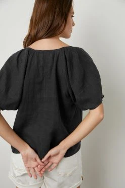 Velvet By Graham & Spencer Womens CALLIN PUFF SLEEVE LINEN TOP 34 Velvet By Graham & Spencer Womens CALLIN PUFF SLEEVE LINEN TOP