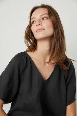 Velvet By Graham & Spencer Womens CALLIN PUFF SLEEVE LINEN TOP 35 Velvet By Graham & Spencer Womens CALLIN PUFF SLEEVE LINEN TOP