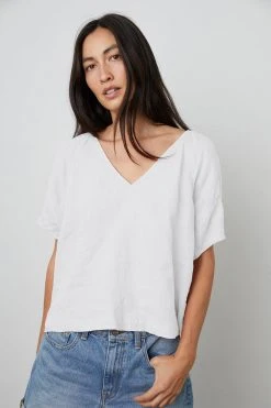 Velvet By Graham & Spencer Womens CALLIN PUFF SLEEVE LINEN TOP 29 Velvet By Graham & Spencer Womens CALLIN PUFF SLEEVE LINEN TOP