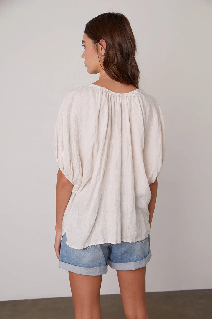 Velvet By Graham & Spencer JANINE PUFF SLEEVE LINEN TOP Womens 6 Velvet By Graham & Spencer JANINE PUFF SLEEVE LINEN TOP Womens