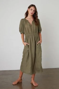 Velvet By Graham & Spencer Womens WHITNEY CUT OUT LINEN DRESS