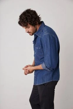 Velvet By Graham & Spencer WAYNE DENIM BUTTON-UP SHIRT Mens 10 Velvet By Graham & Spencer WAYNE DENIM BUTTON-UP SHIRT Mens